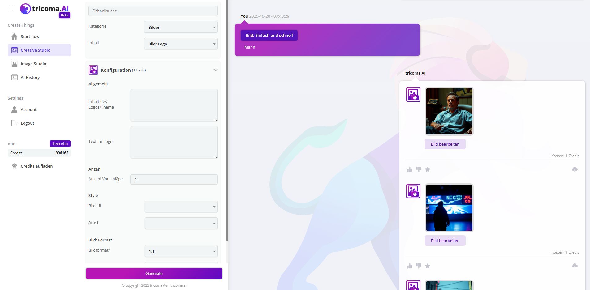 tricoma.AI Studio Screenshot